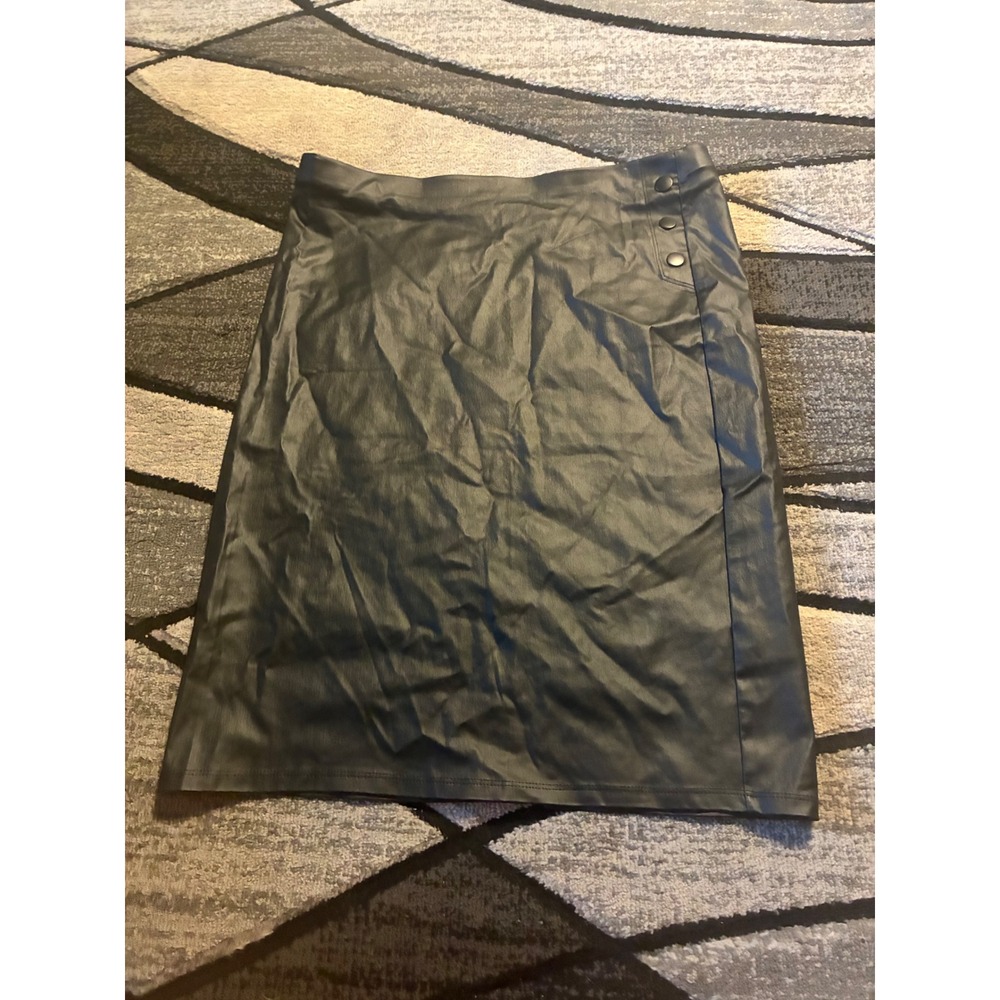 89th + Madison Womens Black Faux Leather Button Detail Slit Midi Skirt Large